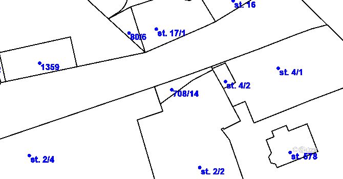 Parcela st. 708/14 v KÚ Úhonice, Katastrální mapa