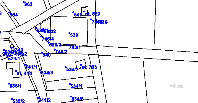 Parcela st. 746/1 v KÚ Úhonice, Katastrální mapa