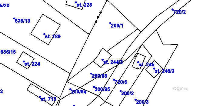 Parcela st. 244/4 v KÚ Úhonice, Katastrální mapa