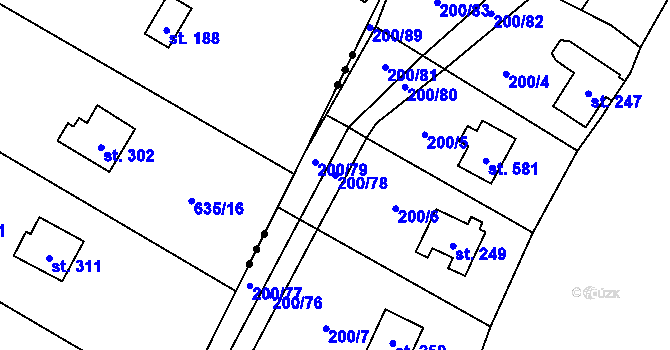Parcela st. 200/78 v KÚ Úhonice, Katastrální mapa