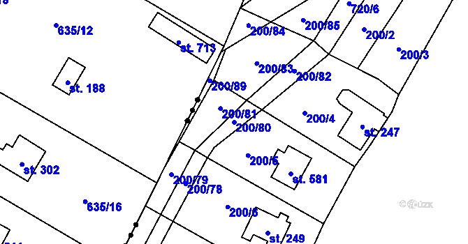 Parcela st. 200/80 v KÚ Úhonice, Katastrální mapa