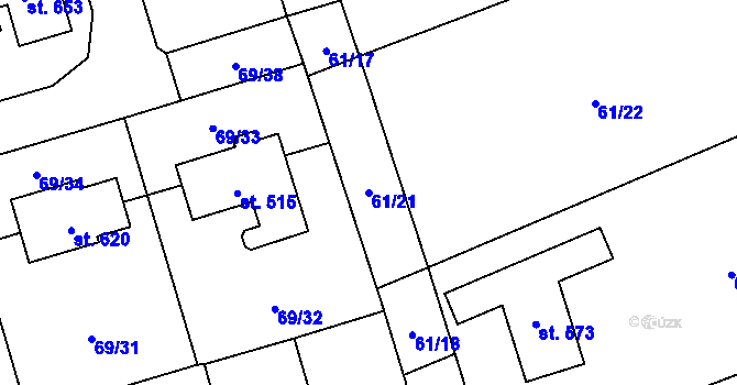 Parcela st. 61/21 v KÚ Úhonice, Katastrální mapa
