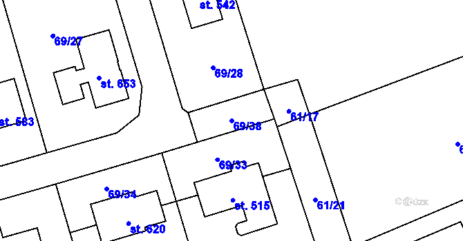 Parcela st. 69/38 v KÚ Úhonice, Katastrální mapa
