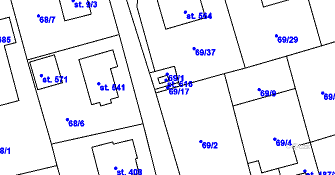 Parcela st. 69/17 v KÚ Úhonice, Katastrální mapa
