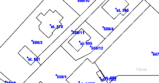 Parcela st. 605 v KÚ Úhonice, Katastrální mapa