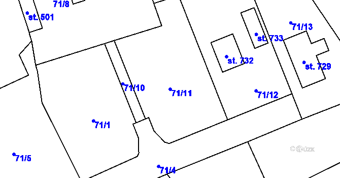 Parcela st. 71/11 v KÚ Úhonice, Katastrální mapa