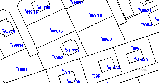 Parcela st. 898 v KÚ Úhonice, Katastrální mapa
