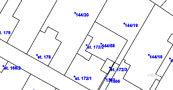 Parcela st. 172/2 v KÚ Úhonice, Katastrální mapa