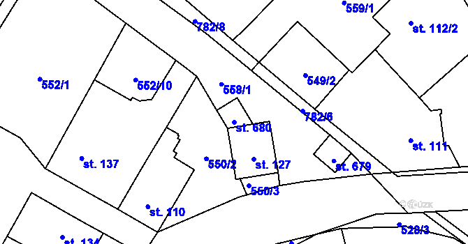 Parcela st. 680 v KÚ Úhonice, Katastrální mapa