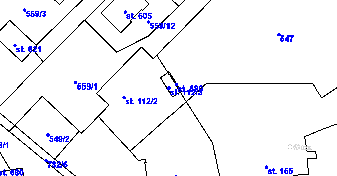 Parcela st. 112/3 v KÚ Úhonice, Katastrální mapa