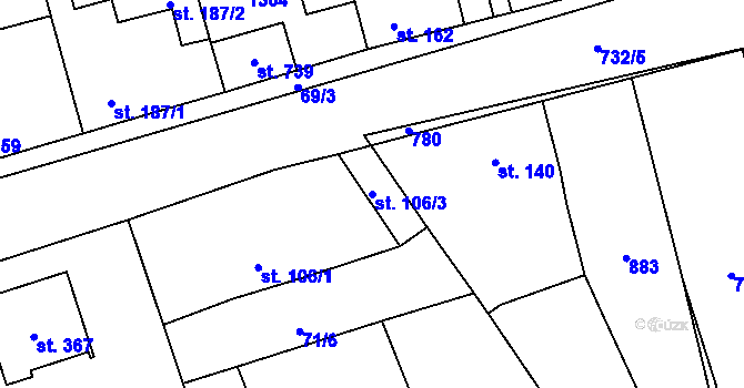 Parcela st. 106/3 v KÚ Úhonice, Katastrální mapa