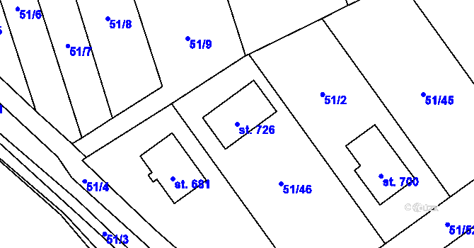 Parcela st. 726 v KÚ Úhonice, Katastrální mapa