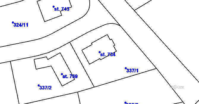 Parcela st. 734 v KÚ Úhonice, Katastrální mapa