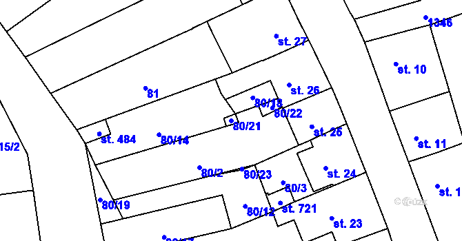 Parcela st. 80/21 v KÚ Úhonice, Katastrální mapa