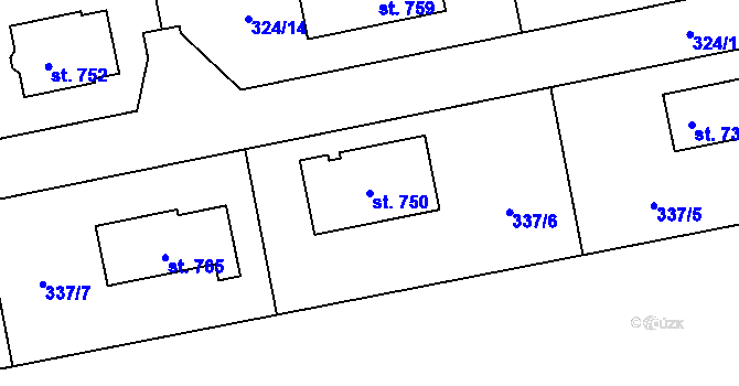 Parcela st. 750 v KÚ Úhonice, Katastrální mapa