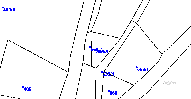 Parcela st. 566/5 v KÚ Pastviny, Katastrální mapa