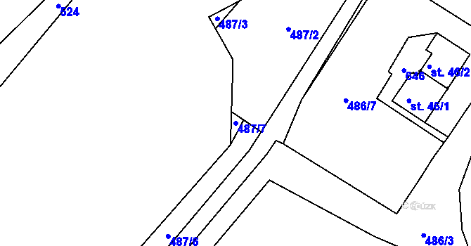 Parcela st. 487/7 v KÚ Pastviny, Katastrální mapa