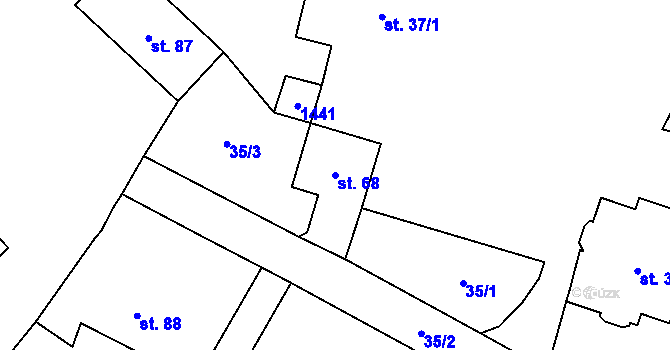 Parcela st. 68 v KÚ Úhřetice, Katastrální mapa