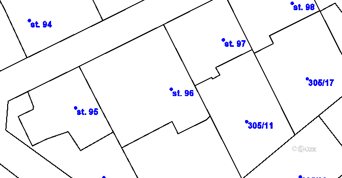 Parcela st. 96 v KÚ Úhřetice, Katastrální mapa