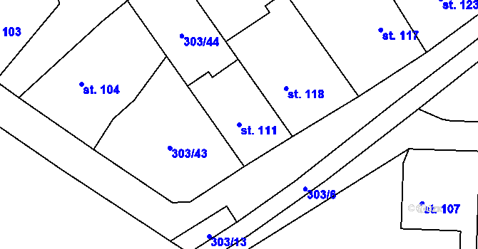 Parcela st. 111 v KÚ Úhřetice, Katastrální mapa