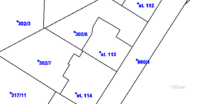 Parcela st. 113 v KÚ Úhřetice, Katastrální mapa