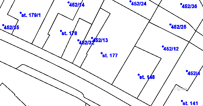 Parcela st. 177 v KÚ Úhřetice, Katastrální mapa