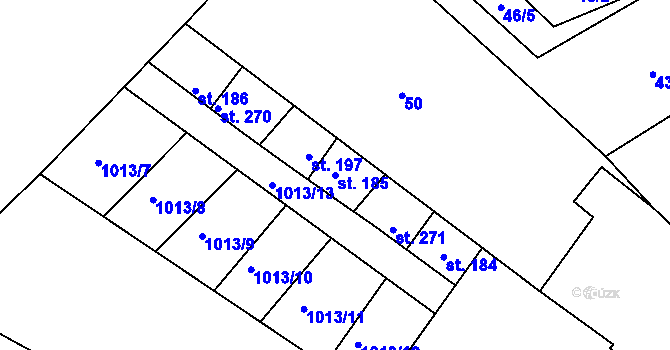 Parcela st. 185 v KÚ Úhřetice, Katastrální mapa