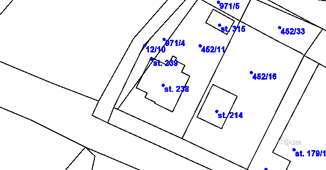 Parcela st. 238 v KÚ Úhřetice, Katastrální mapa
