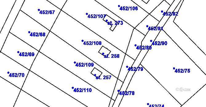 Parcela st. 258 v KÚ Úhřetice, Katastrální mapa