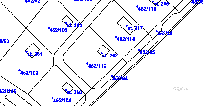 Parcela st. 262 v KÚ Úhřetice, Katastrální mapa