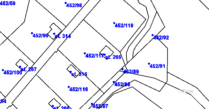 Parcela st. 265 v KÚ Úhřetice, Katastrální mapa