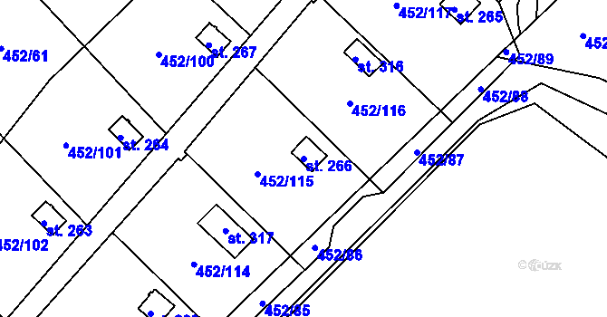 Parcela st. 266 v KÚ Úhřetice, Katastrální mapa