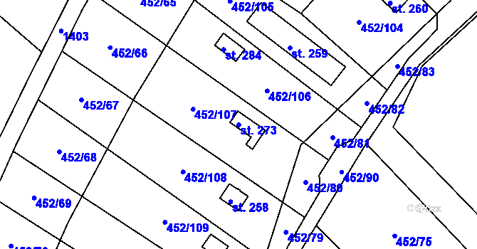 Parcela st. 273 v KÚ Úhřetice, Katastrální mapa