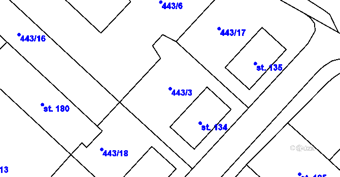 Parcela st. 443/3 v KÚ Úhřetice, Katastrální mapa