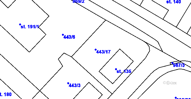 Parcela st. 443/17 v KÚ Úhřetice, Katastrální mapa