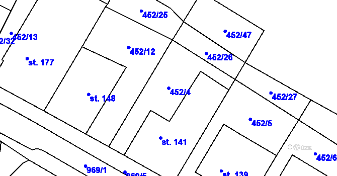 Parcela st. 452/4 v KÚ Úhřetice, Katastrální mapa