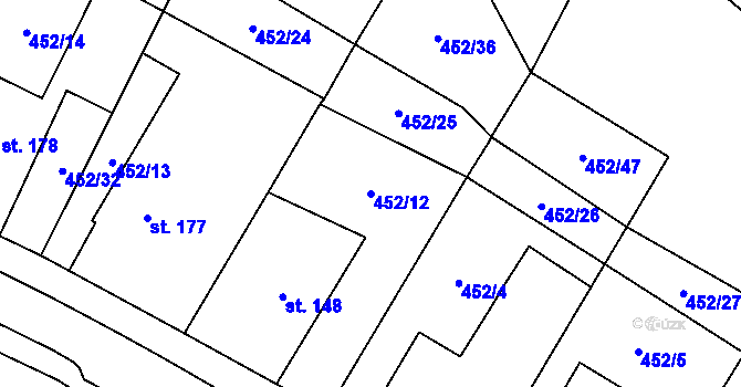 Parcela st. 452/12 v KÚ Úhřetice, Katastrální mapa