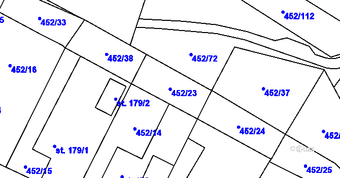 Parcela st. 452/23 v KÚ Úhřetice, Katastrální mapa