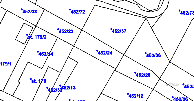 Parcela st. 452/24 v KÚ Úhřetice, Katastrální mapa