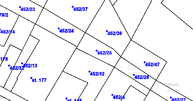 Parcela st. 452/25 v KÚ Úhřetice, Katastrální mapa
