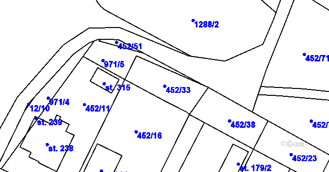 Parcela st. 452/33 v KÚ Úhřetice, Katastrální mapa