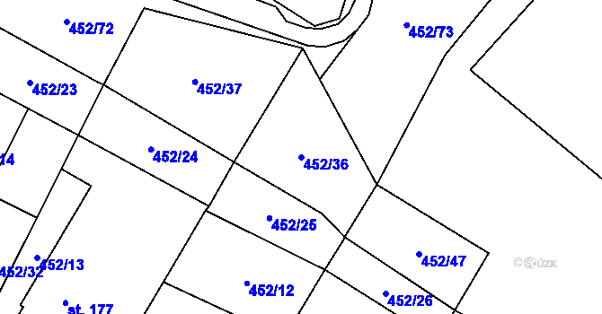 Parcela st. 452/36 v KÚ Úhřetice, Katastrální mapa