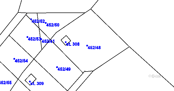Parcela st. 452/48 v KÚ Úhřetice, Katastrální mapa
