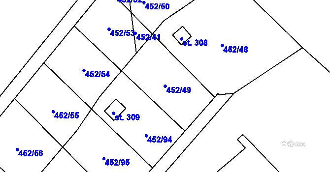 Parcela st. 452/49 v KÚ Úhřetice, Katastrální mapa