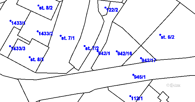 Parcela st. 942/1 v KÚ Úhřetice, Katastrální mapa