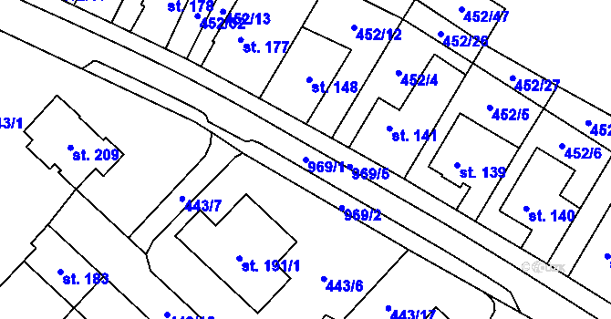 Parcela st. 969/1 v KÚ Úhřetice, Katastrální mapa