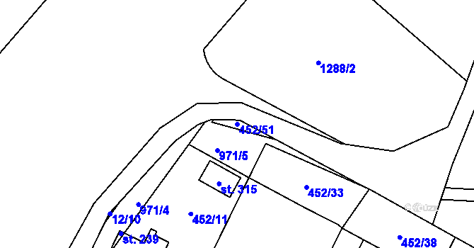 Parcela st. 452/51 v KÚ Úhřetice, Katastrální mapa