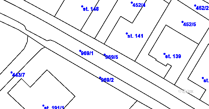 Parcela st. 969/5 v KÚ Úhřetice, Katastrální mapa