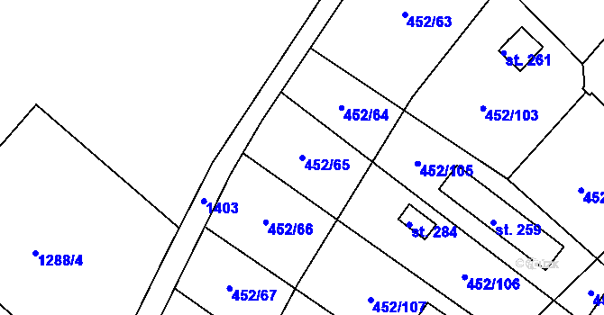 Parcela st. 452/65 v KÚ Úhřetice, Katastrální mapa