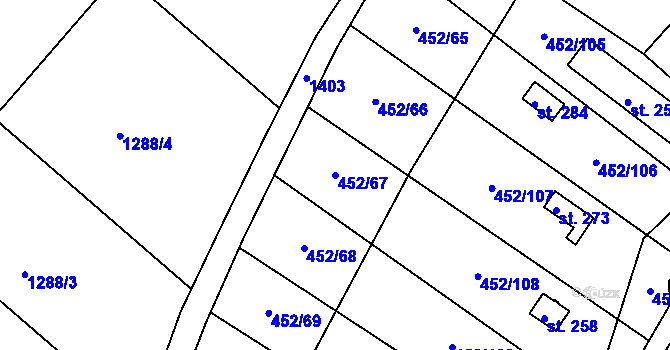 Parcela st. 452/67 v KÚ Úhřetice, Katastrální mapa